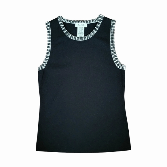 Kate Hill black sleeveless knit top sweater w/ crochet hem- size XS - Picture 7 of 7